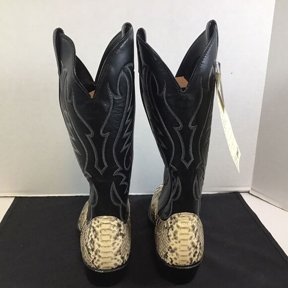 Vintage 1997 Laredo Snakeskin Western Cowboy Boots Black Tan Size 8.5 EE New - Picture 5 of 11